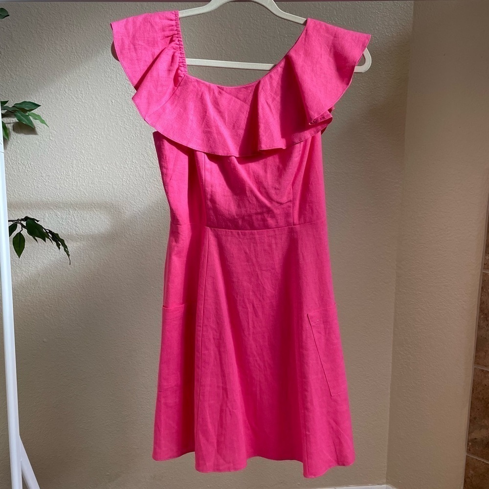 ASOS Pink Ruffle Linen A- Line Dress - Picture 6 of 10